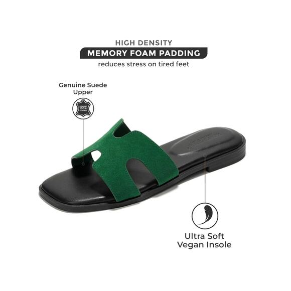 Project Cloud Women's 7 Green Suede Anti Slip Genuine Leather Open Toe Sandals - Picture 5 of 7